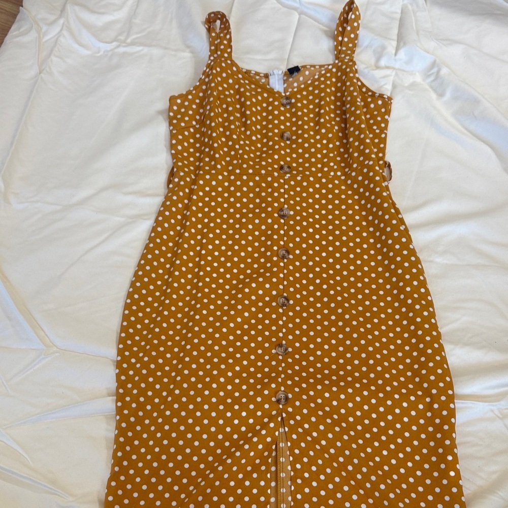Y2K Mustard Polka Dot Button Midi Dress